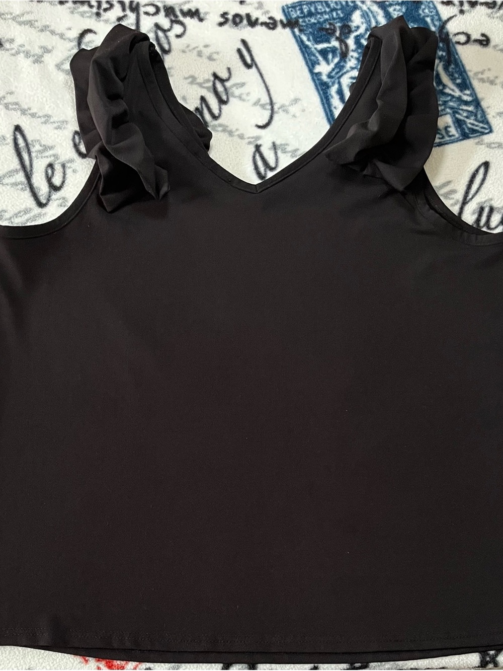Versona Black Ruffle-Shoulder Tank Top